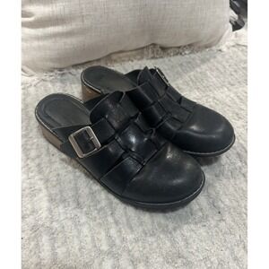 Predictions Women's Size 7.5 Leather Collection Black Clog Buckle Slip On Shoes